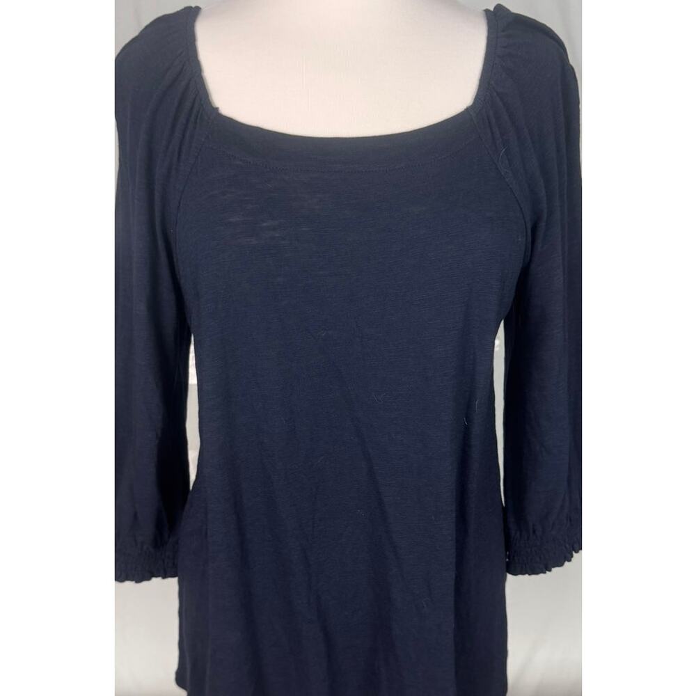 J. Jill Womens Small Navy Blue Square Neck 3/4 Sleeve Top Cotton Tencell Modal - Picture 4 of 10